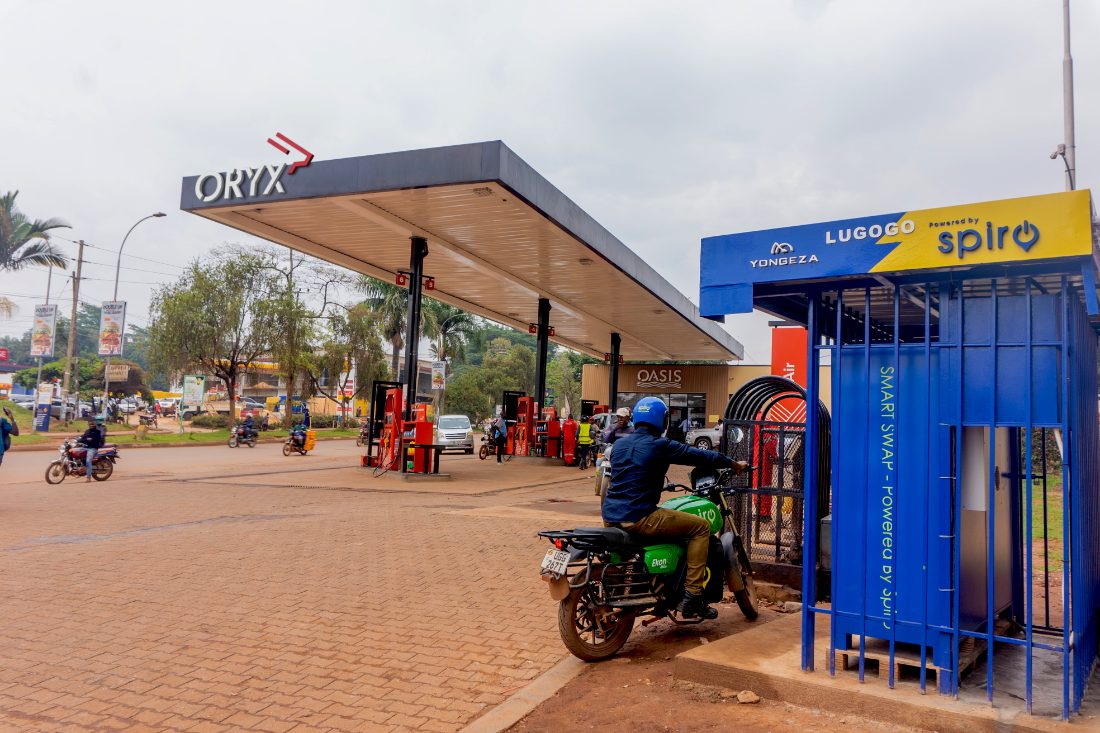 Yongeza Lugogo swap station, powered by Spiro, at an Oryx service station in Kampala